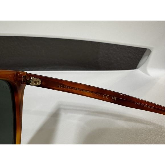 GUCCI GG0022S-002 Women's Cateye Sunglasses Havana Tortoise Gold Logo/Green 57mm - Picture 7 of 15